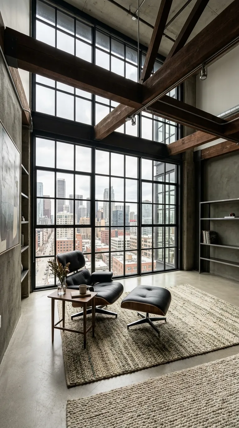 modern garage loft Black-Framed Windows