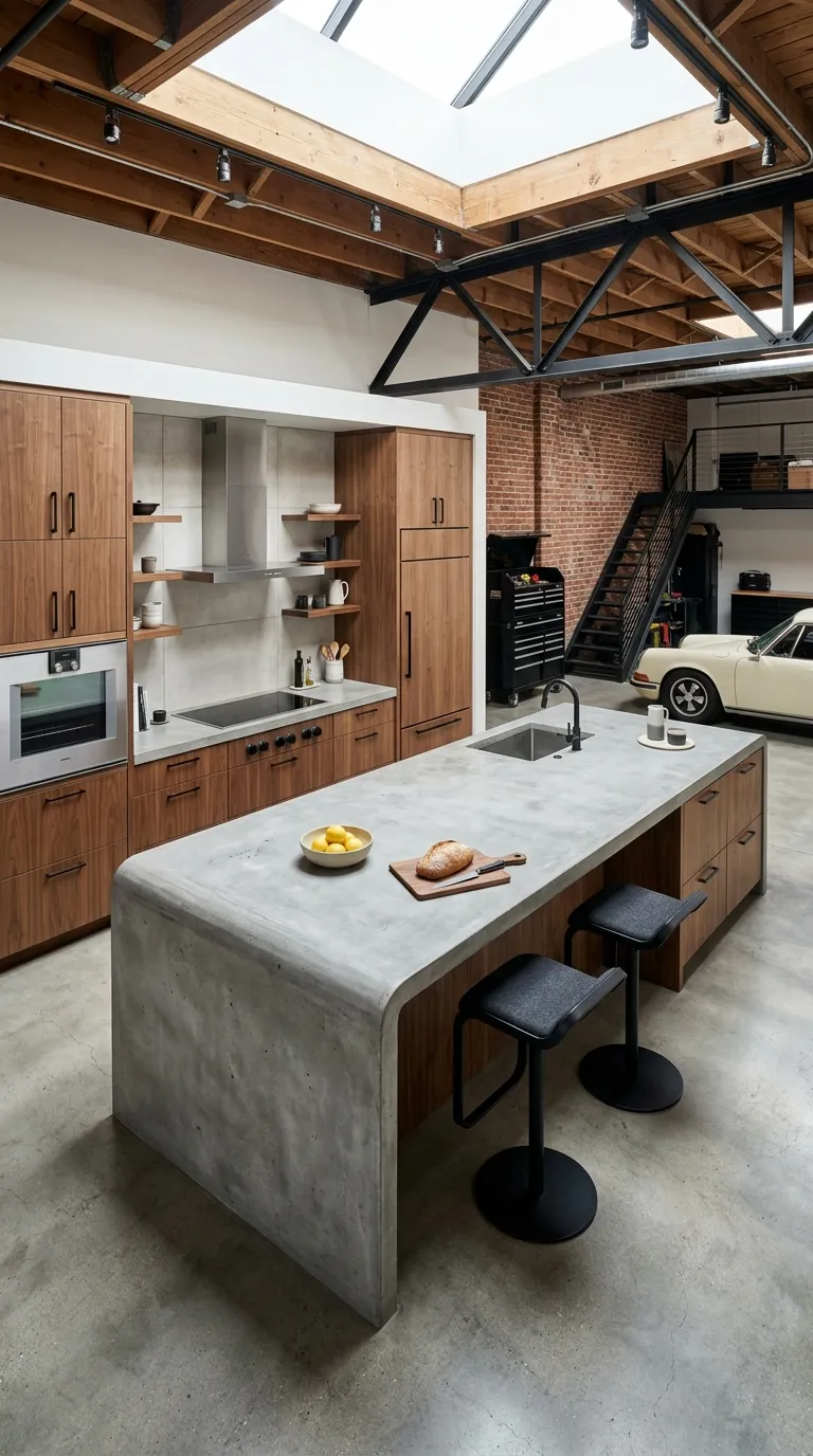modern garage loft Concrete Kitchen Island