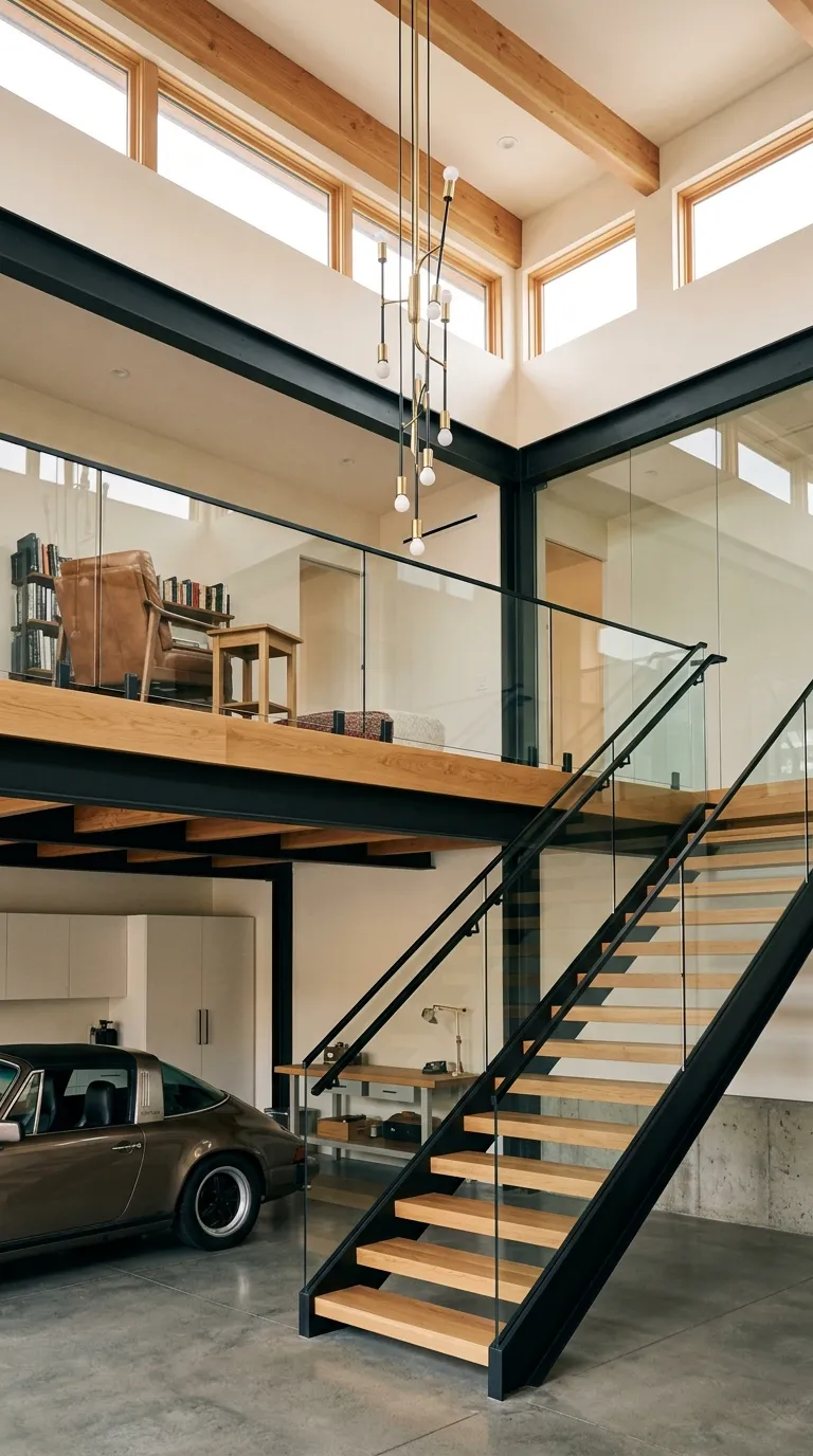 modern garage loft Glass Mezzanine Railings