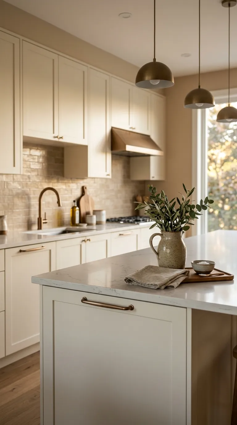 modern kitchen color palette ideas Cream and Matte Bronze
