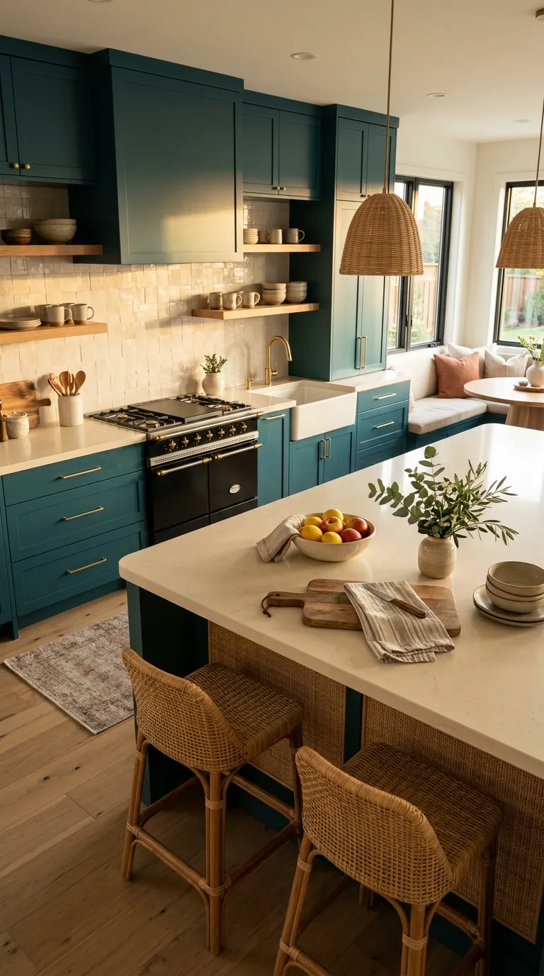 modern kitchen color palette ideas Deep Teal and Warm Ivory