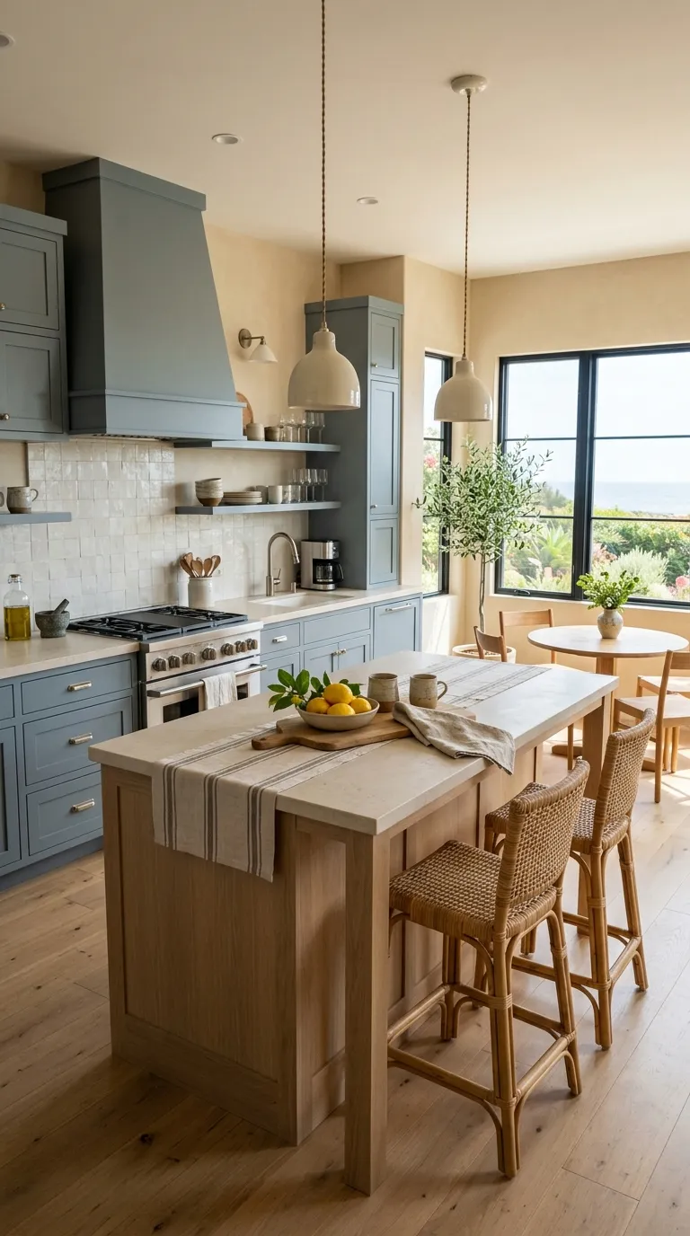modern kitchen color palette ideas Dusty Blue and Sand