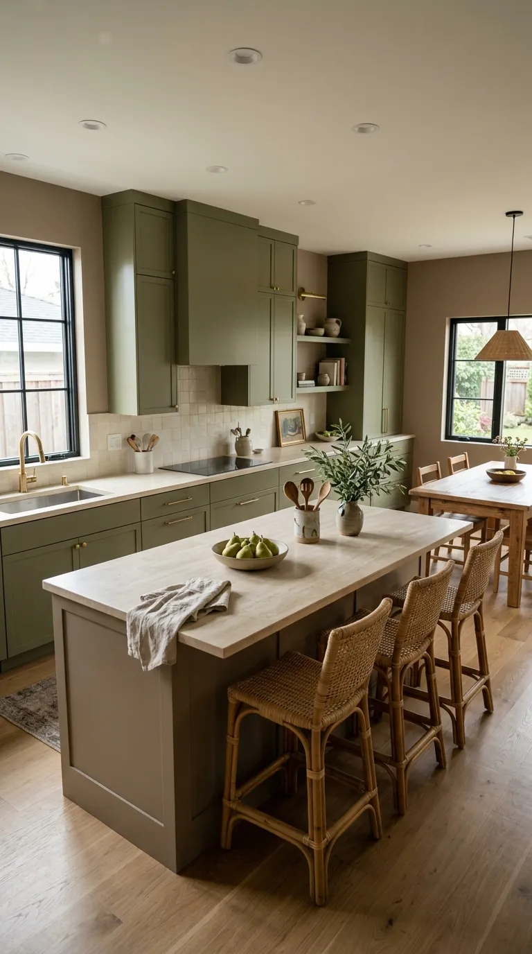 modern kitchen color palette ideas Olive Green and Taupe