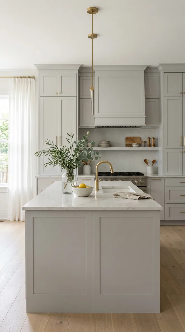 modern kitchen color palette ideas Pale Gray and Brass