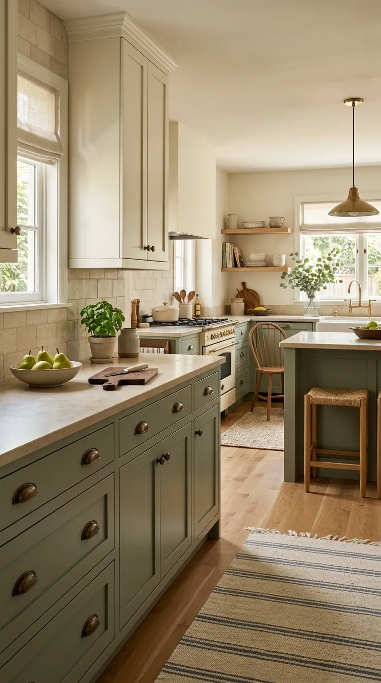 modern kitchen color palette ideas Sage Green and Cream