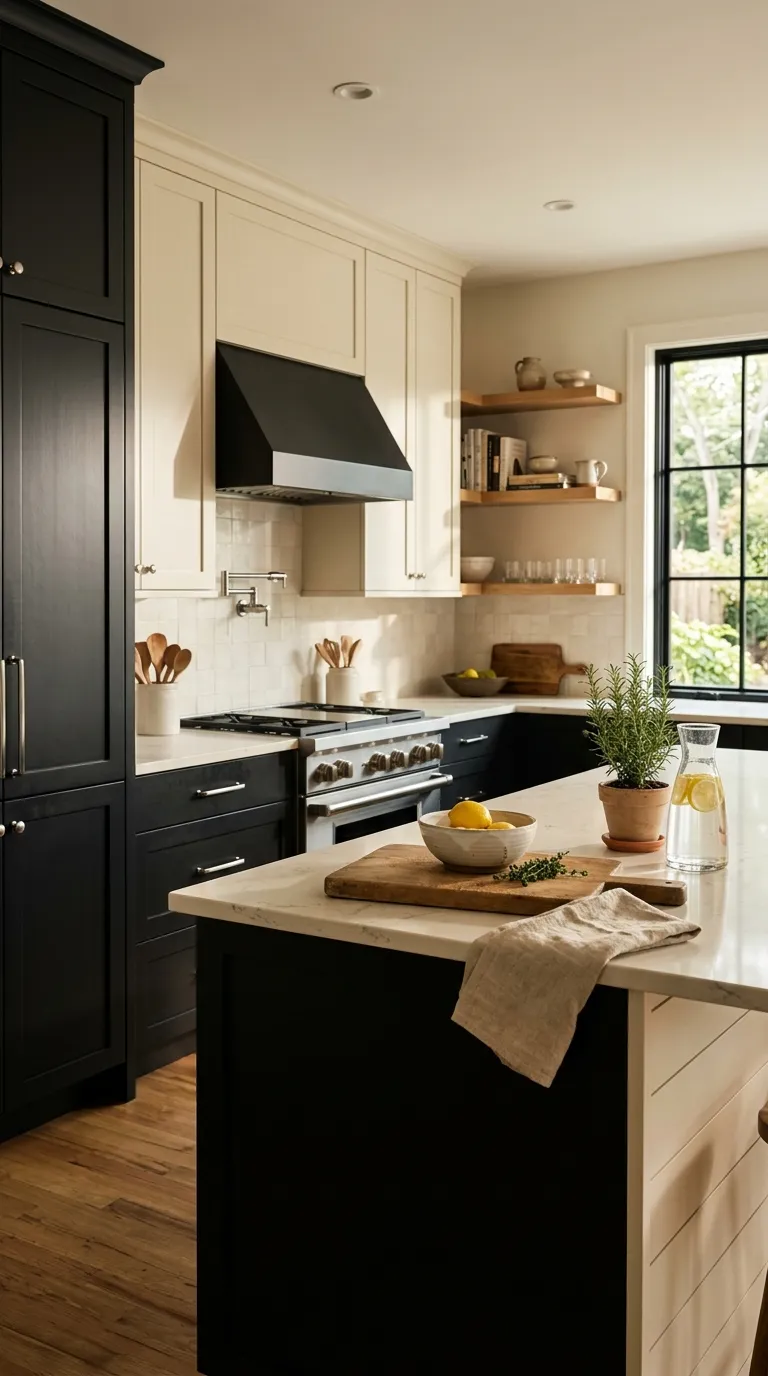 modern kitchen color palette ideas Soft Black and Ivory