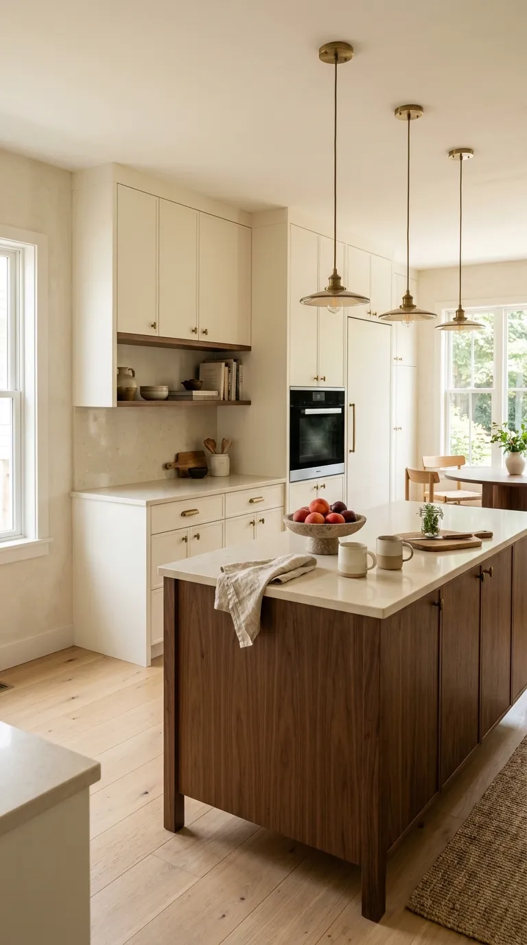 modern kitchen color palette ideas Warm White and Walnut