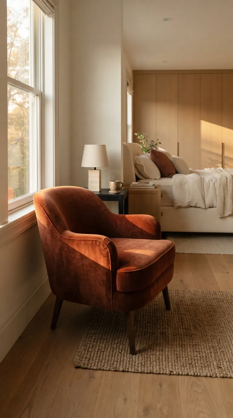 modern luxury bedroom decor ideas Add a Velvet Accent Chair