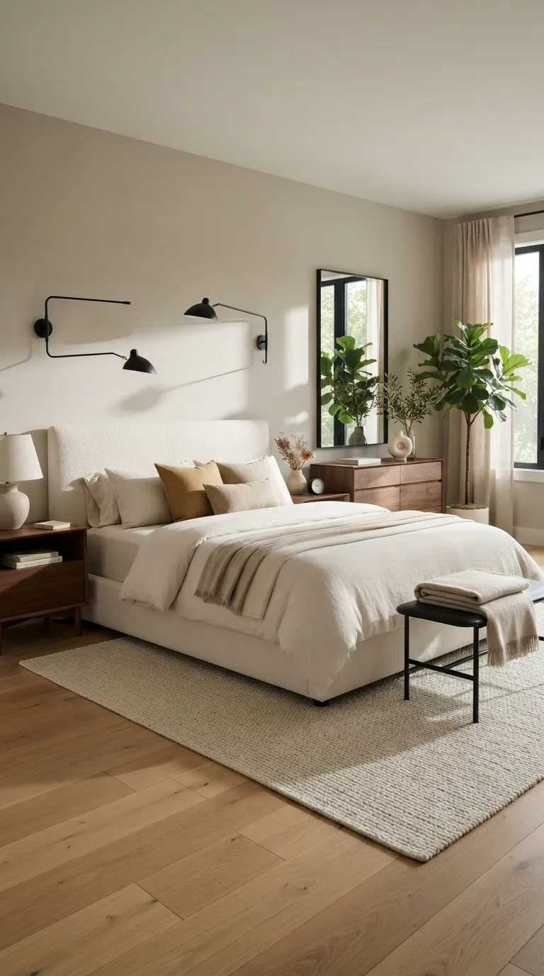modern luxury bedroom decor ideas Mix Black Accents With Warm Materials