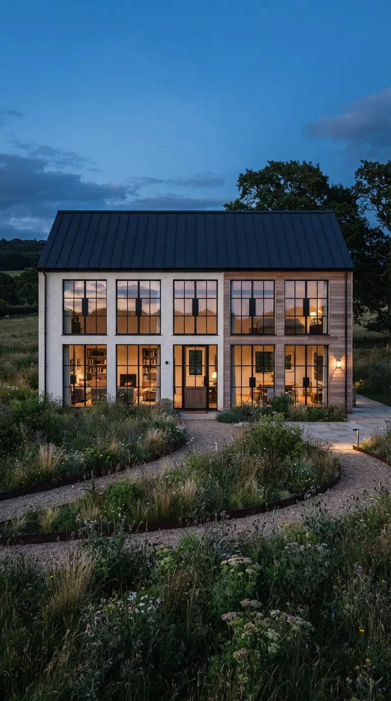 modern minimalist barn house Black Window Frames