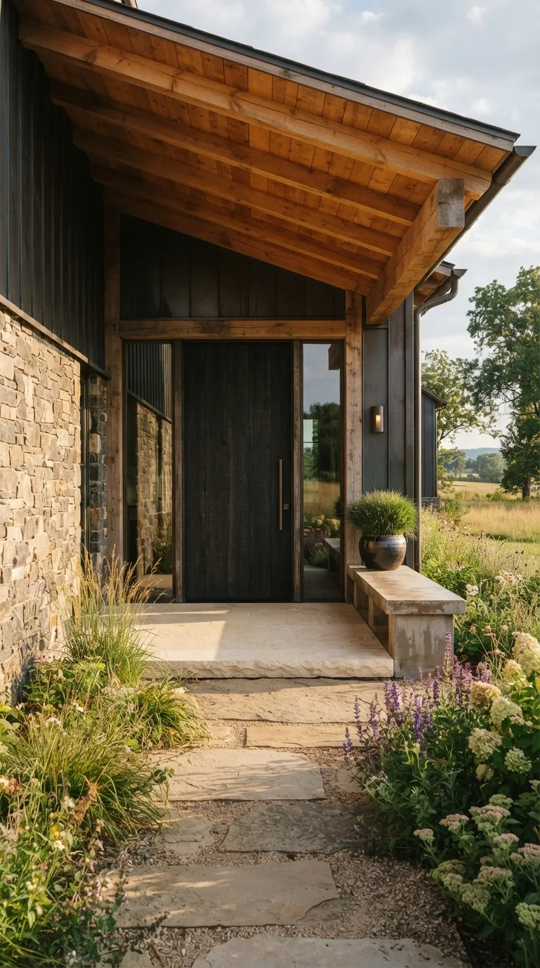 modern minimalist barn house Covered Entry Porch