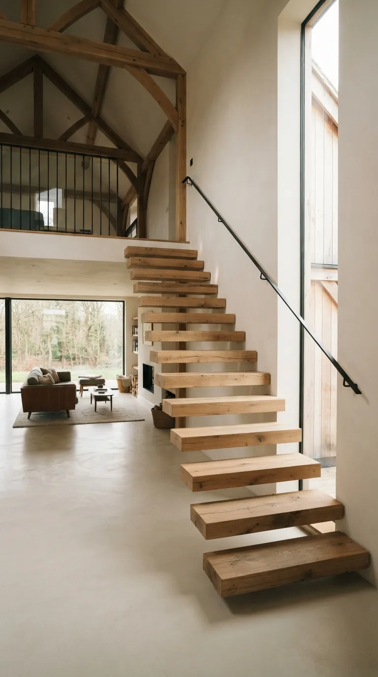 modern minimalist barn house Floating Staircase