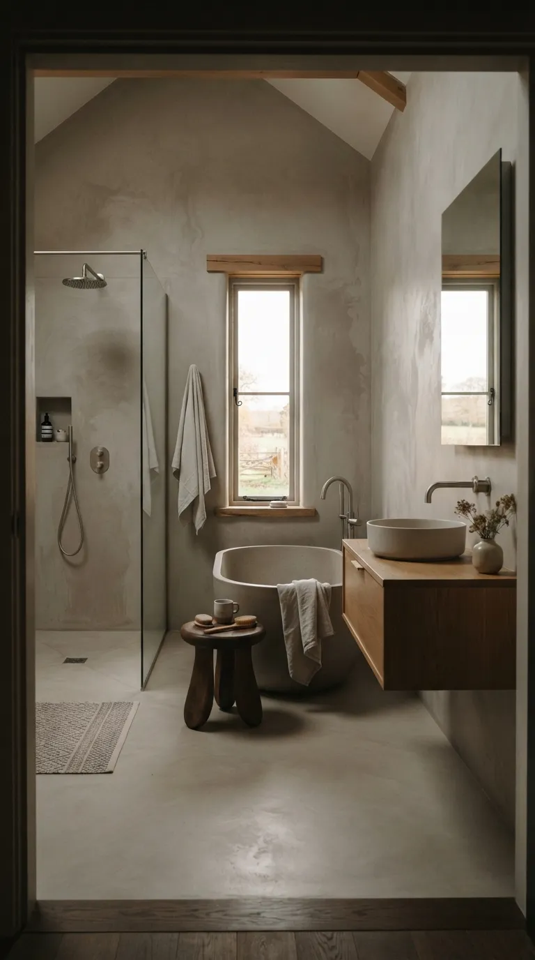 modern minimalist barn house Monochrome Bathroom