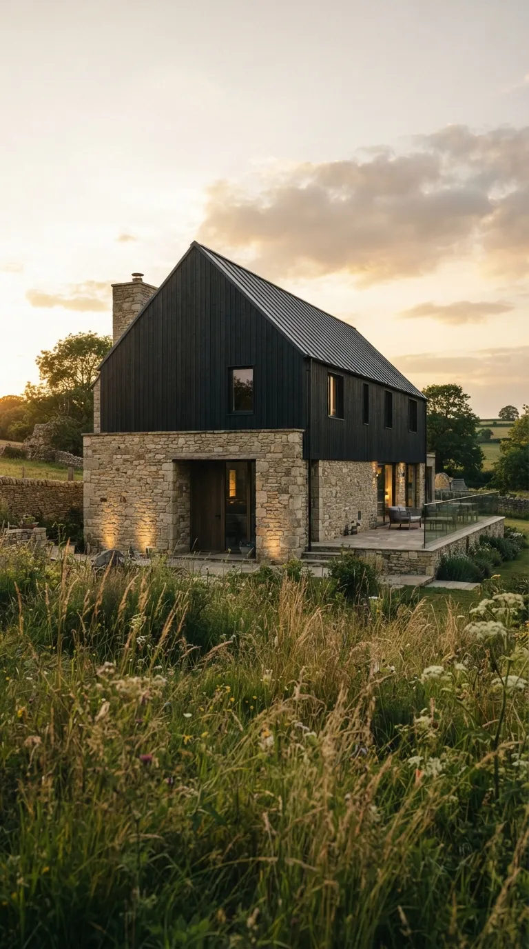 modern minimalist barn house Natural Stone Base