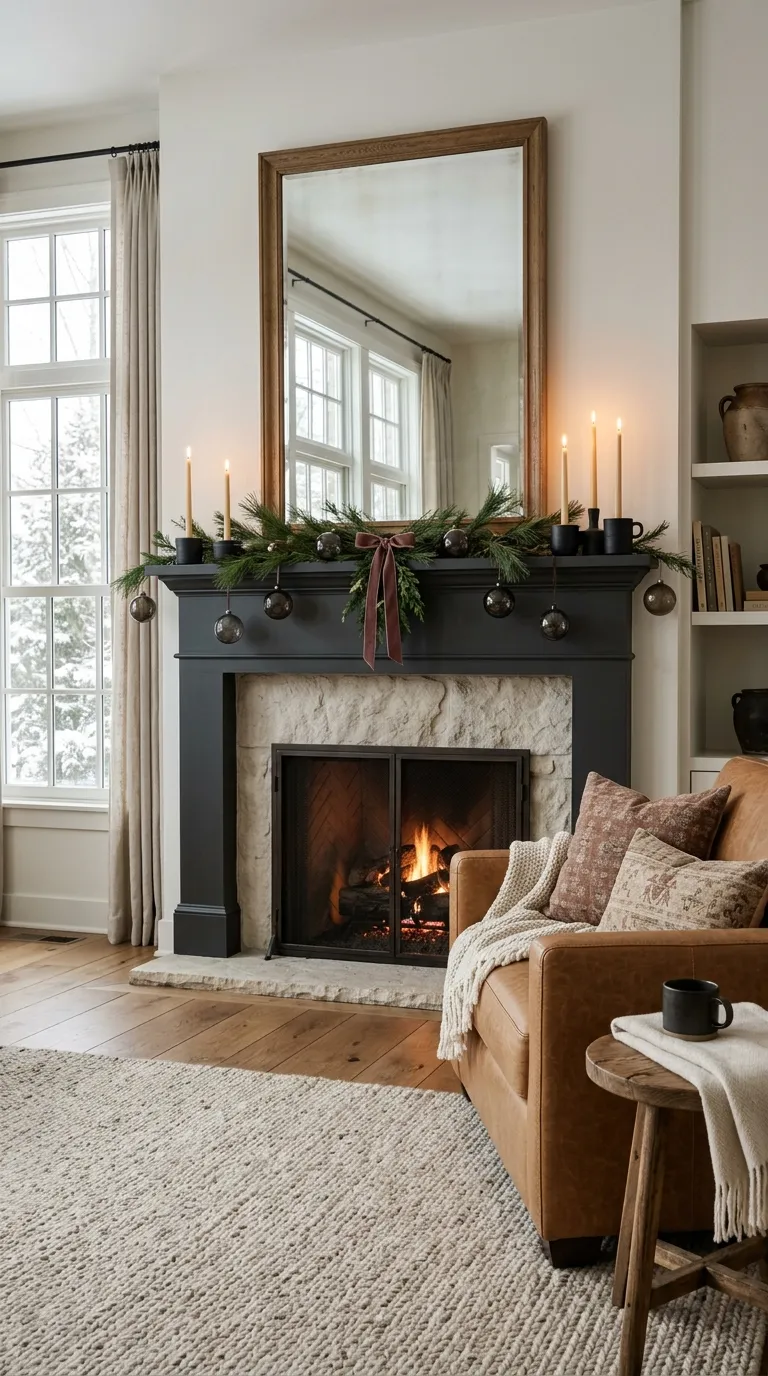 moody christmas decor Charcoal Mantel Styling