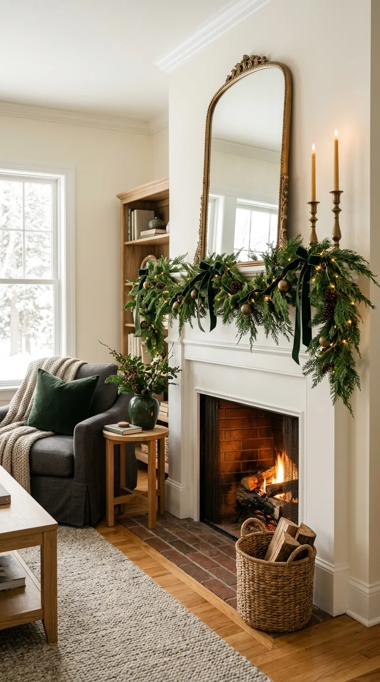 moody christmas decor Forest Green Garland