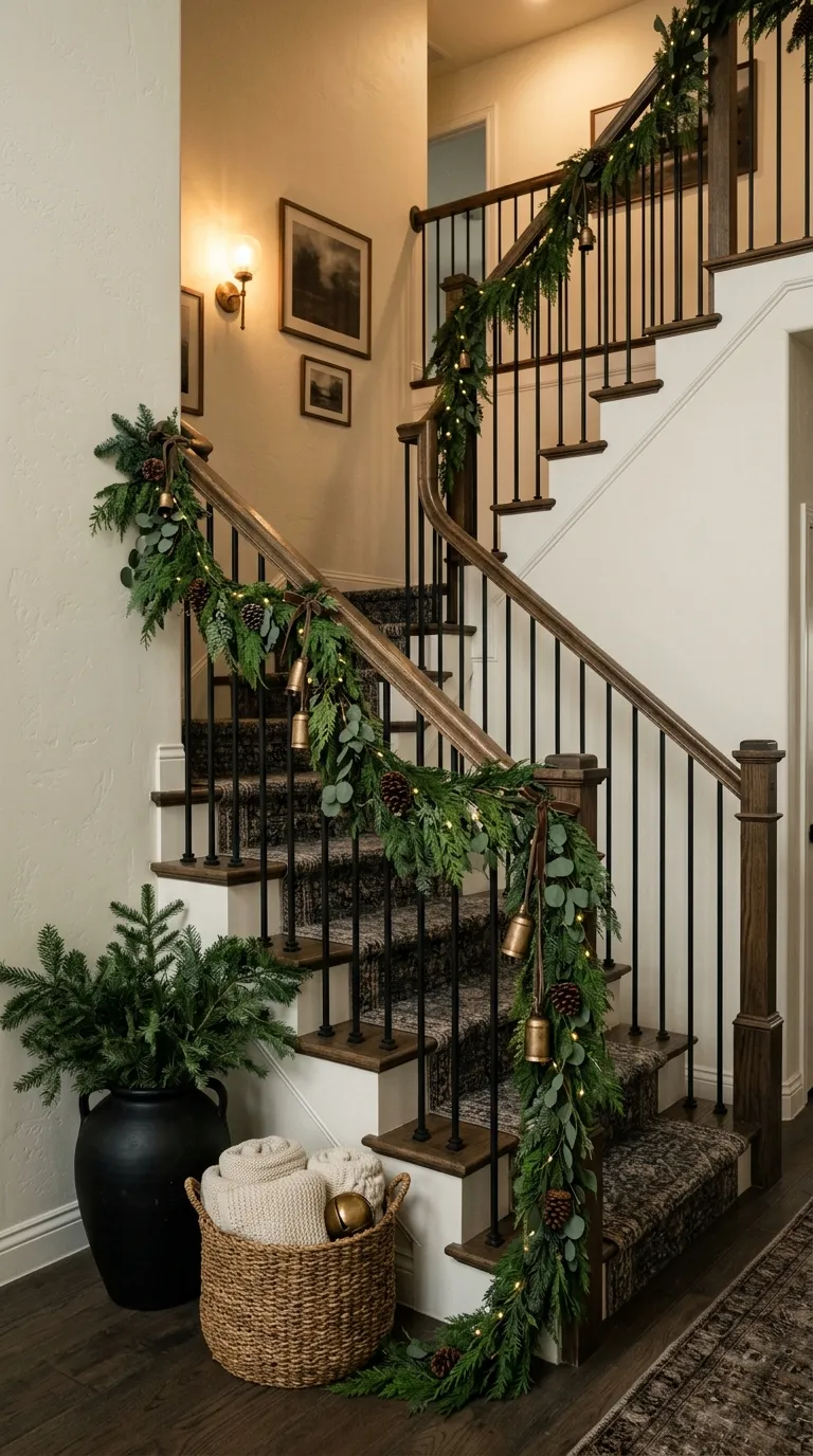 moody christmas decor Shadowy Staircase Garland
