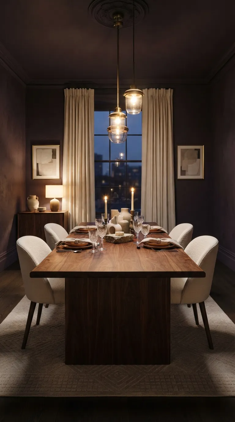 moody home color scheme ideas Aubergine and Warm White