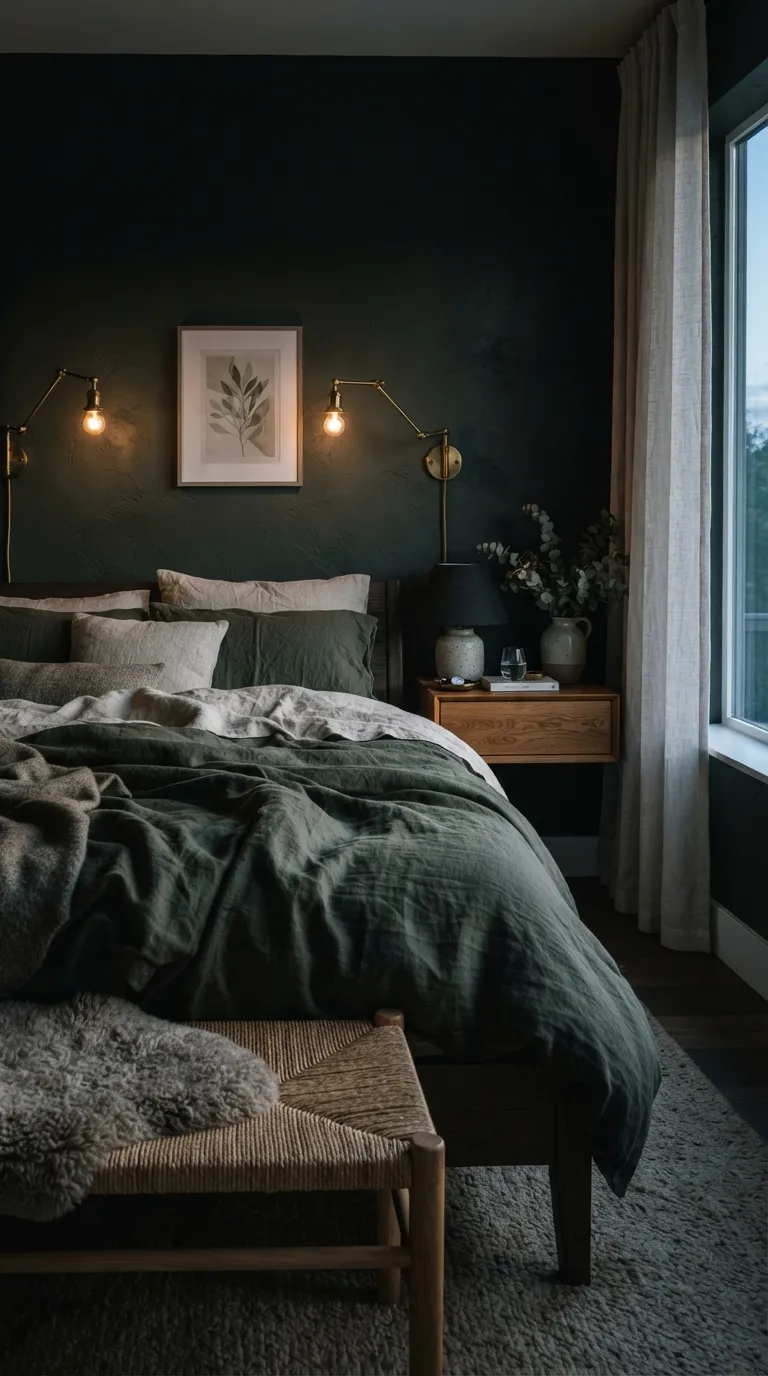 moody home color scheme ideas Blackened Green and Linen