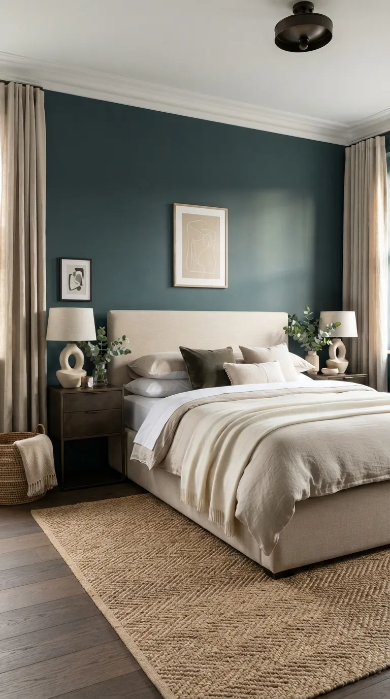 moody home color scheme ideas Deep Teal and Sand