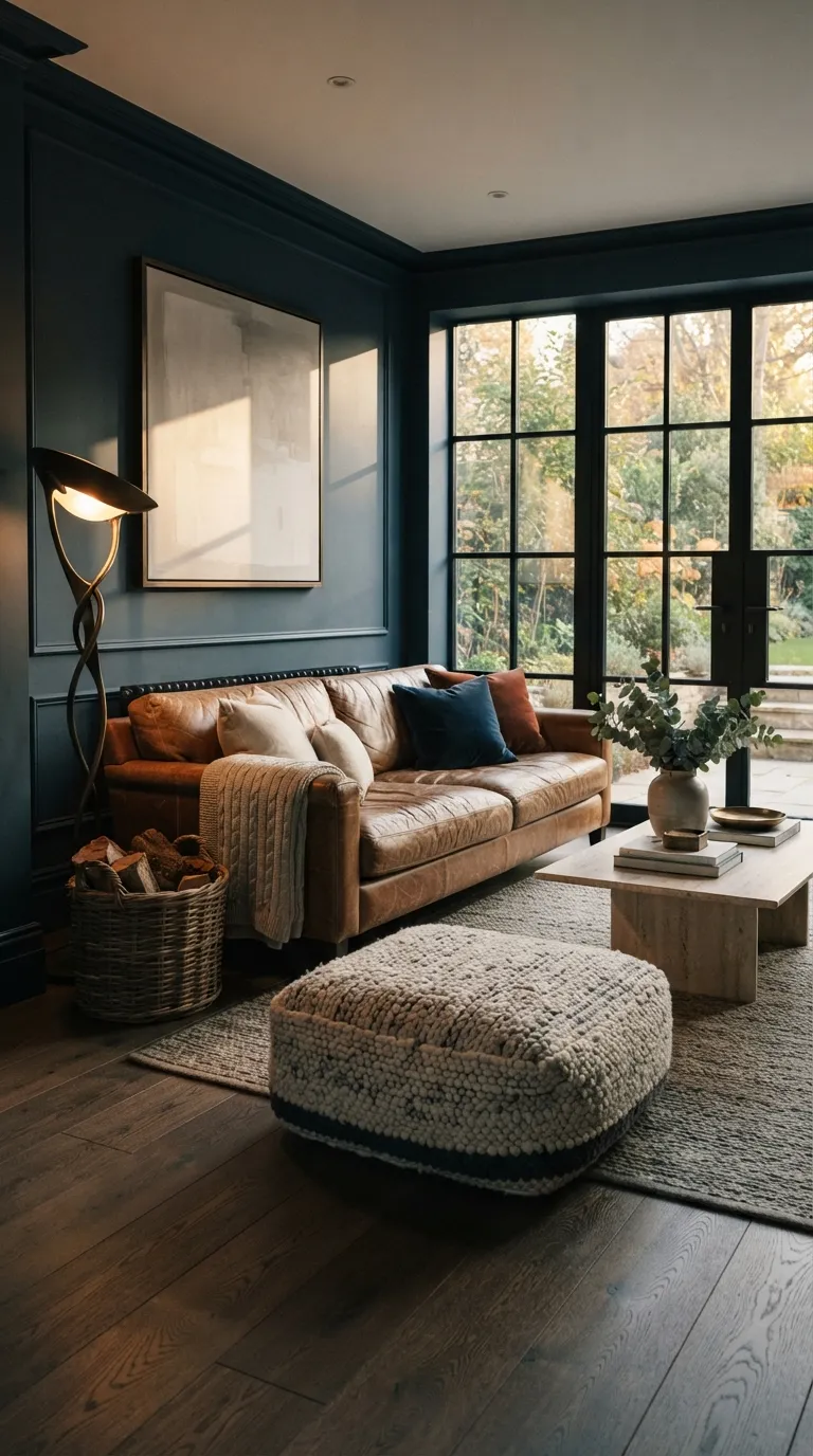 moody home color scheme ideas Midnight Blue and Camel