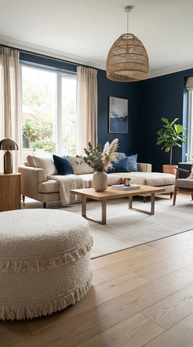 moody home color scheme ideas Navy and Warm Beige