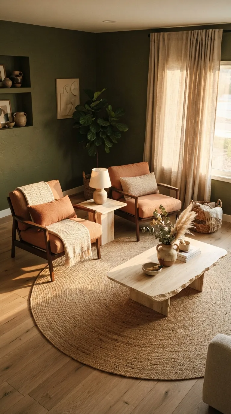 moody home color scheme ideas Olive and Terracotta