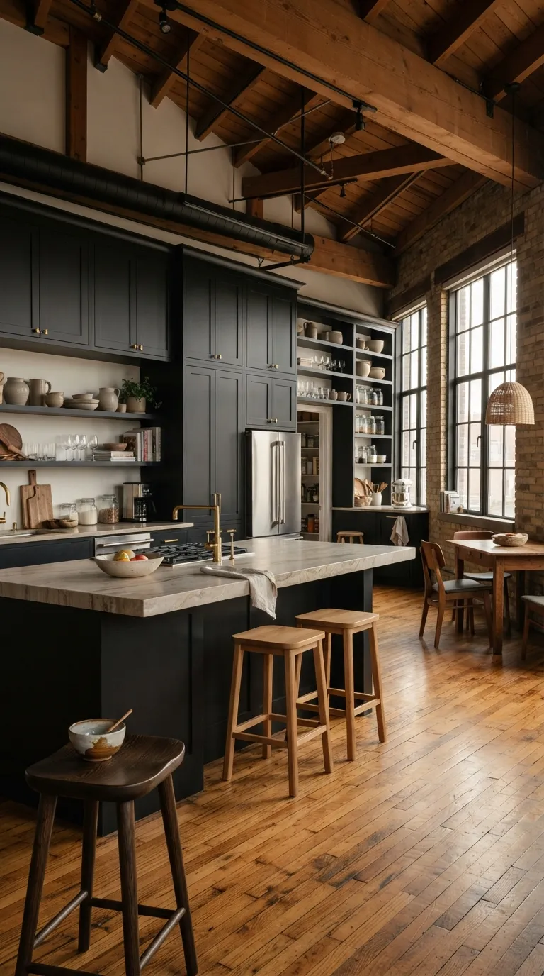 moody loft designs Black Kitchen Cabinets