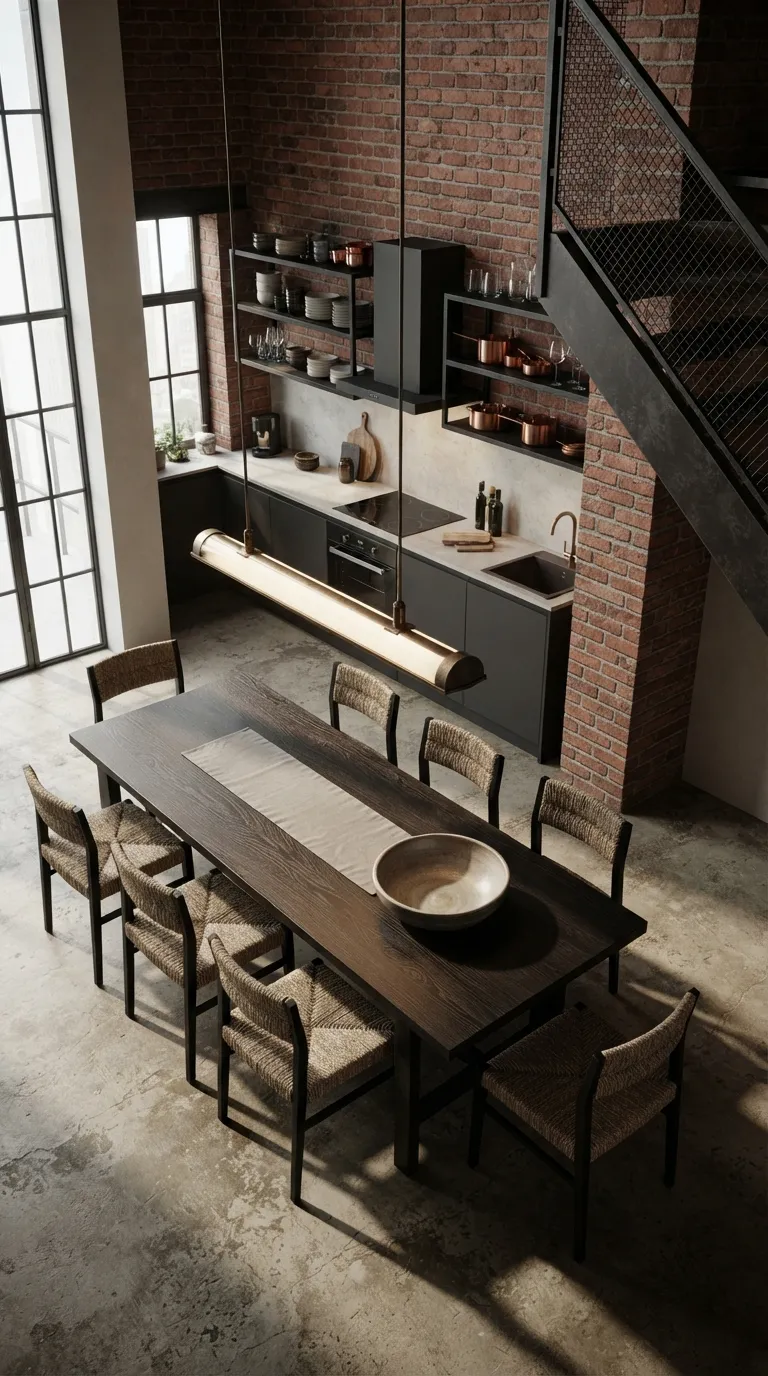 moody loft designs Industrial Dining Kitchen