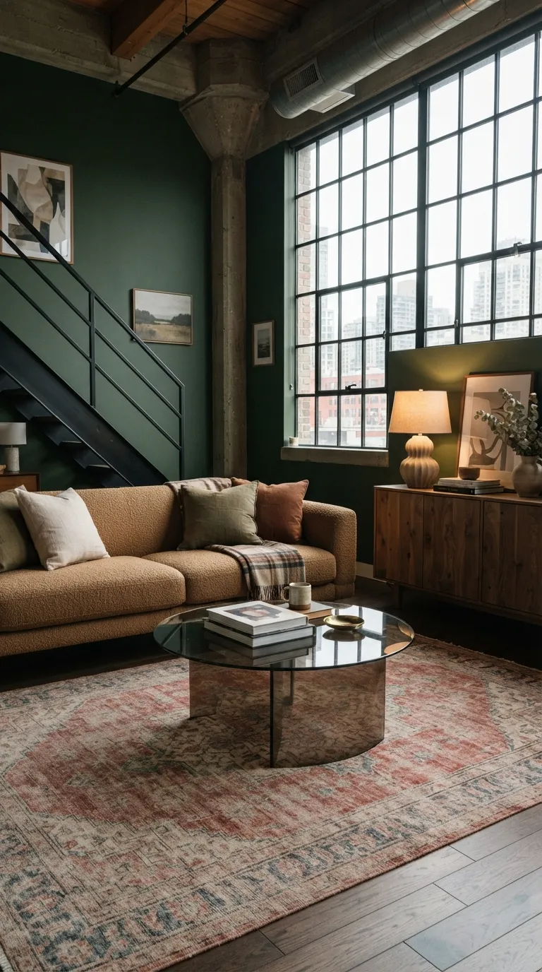 moody loft designs Moody Green Living Space
