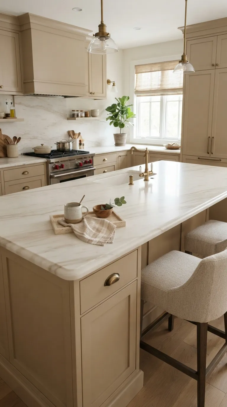 neutral kitchen color palette ideas Beige and Light Marble