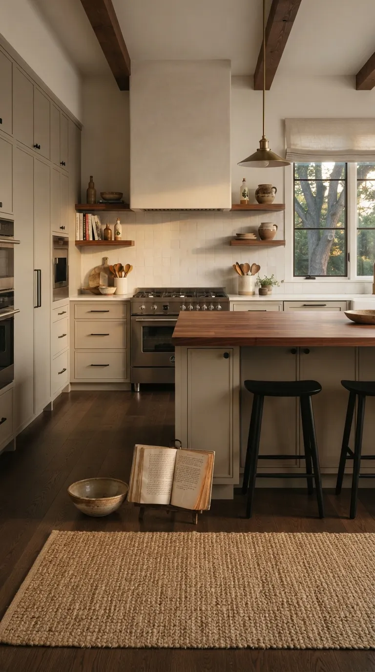 neutral kitchen color palette ideas Greige and Warm Wood