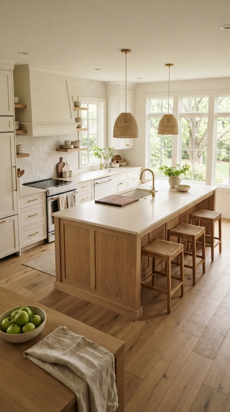 neutral kitchen color palette ideas Soft White and Pale Oak