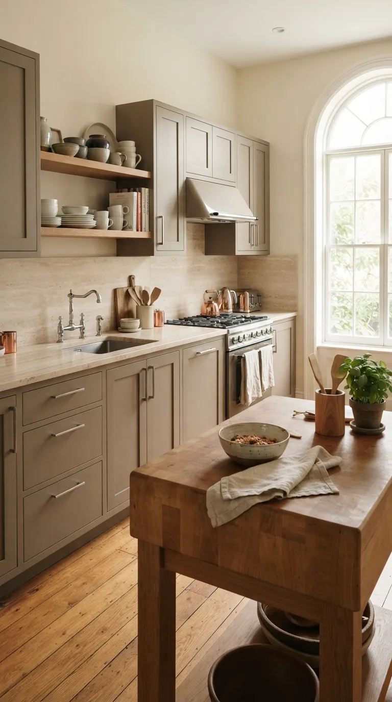 neutral kitchen color palette ideas Taupe Cabinet Contrast