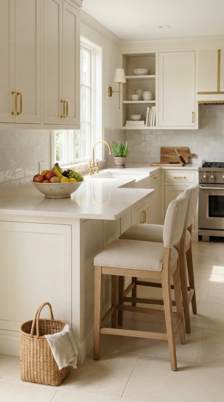 neutral kitchen color palette ideas Warm White With Brass