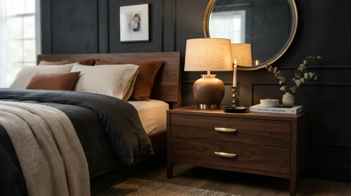 romantic moody bedroom Brass Accents