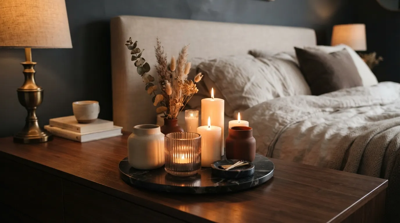 romantic moody bedroom Candle Display