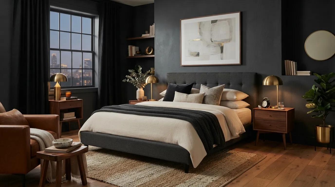romantic moody bedroom Deep Charcoal Walls