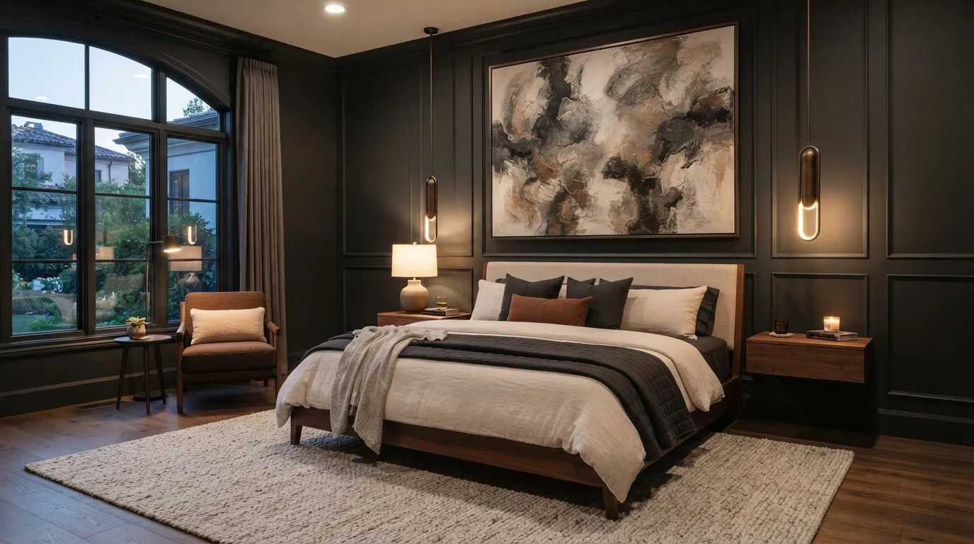 romantic moody bedroom Oversized Artwork