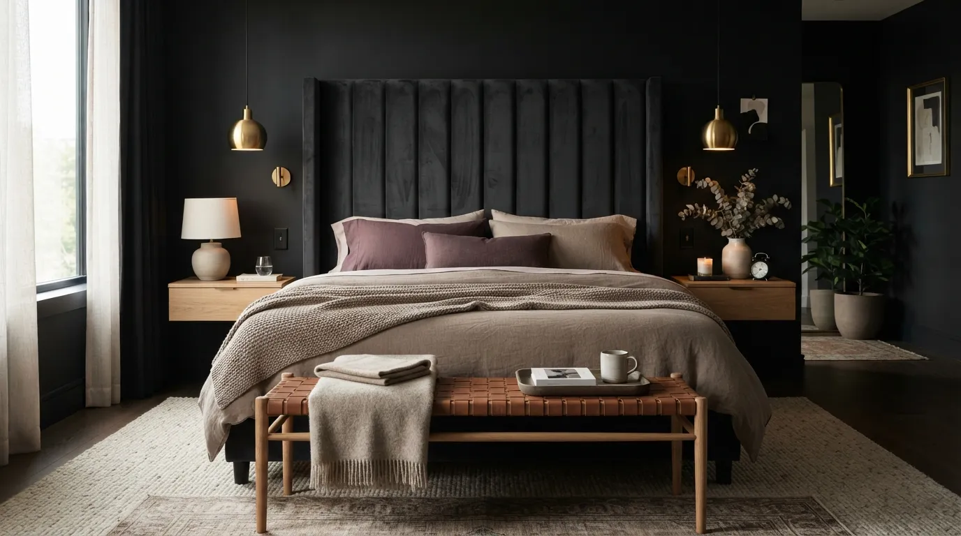romantic moody bedroom Velvet Headboard