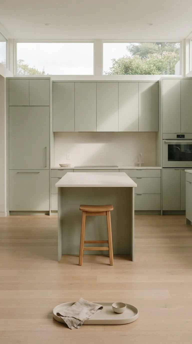 sage green kitchen color ideas Pale Sage Minimal Kitchen