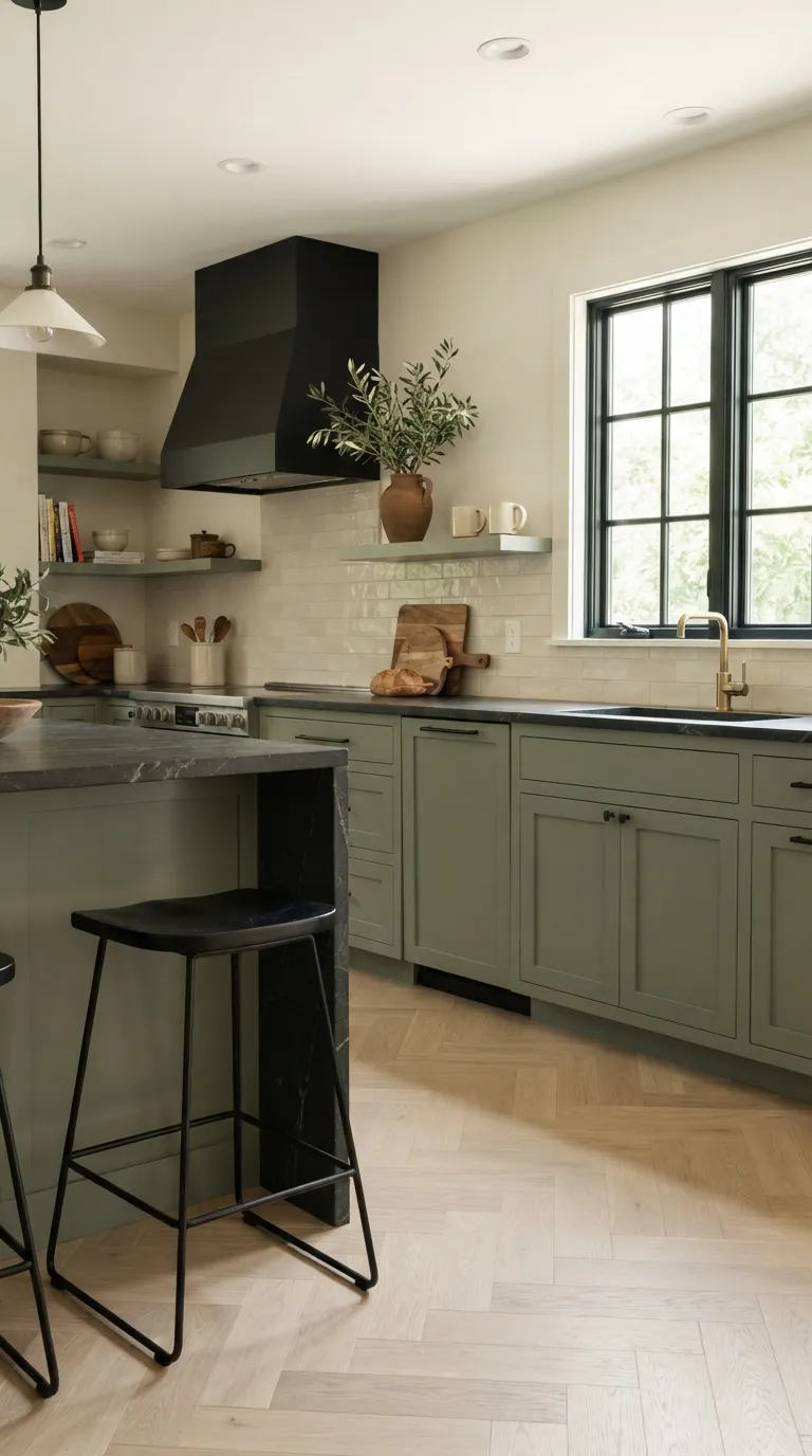 sage green kitchen color ideas Sage and Black Details