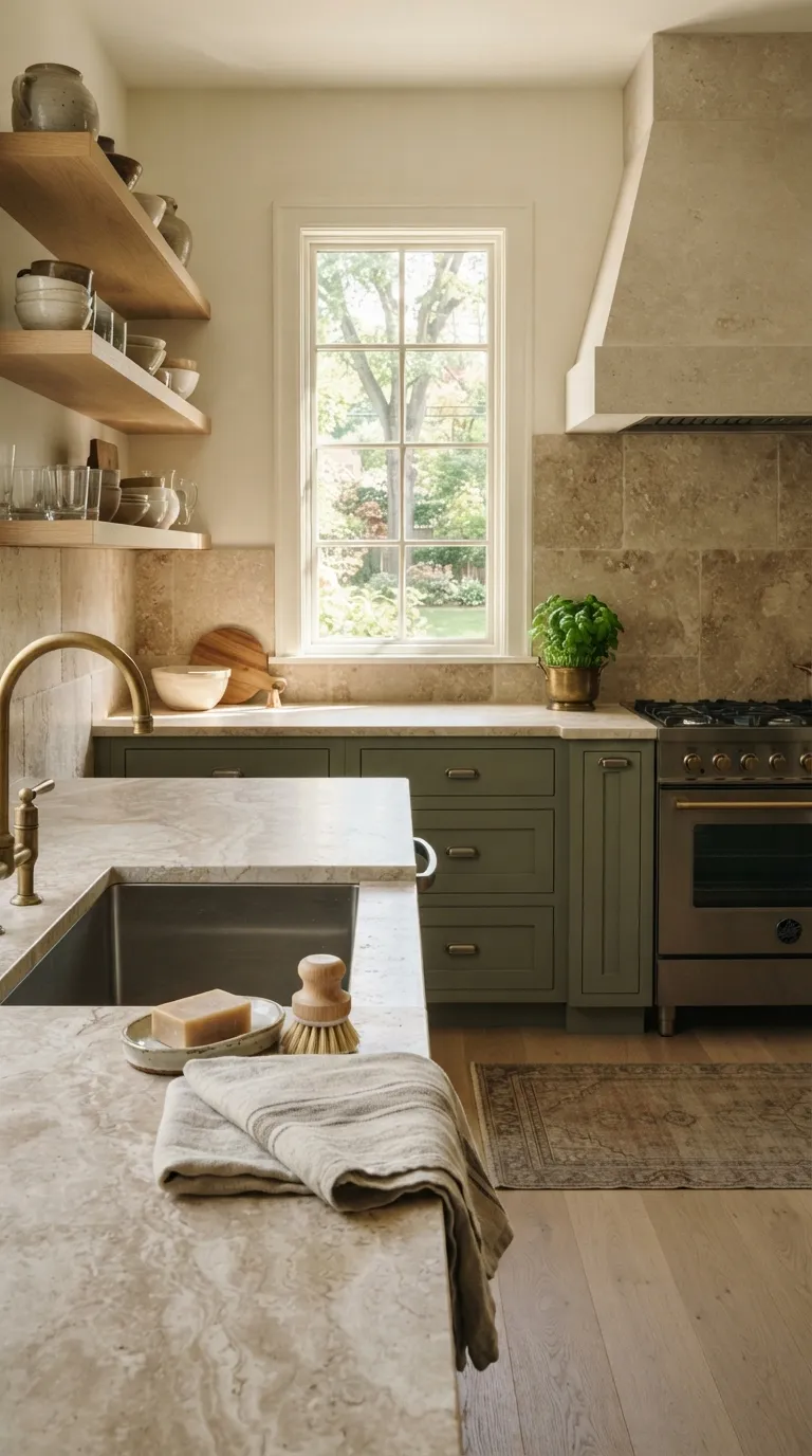 sage green kitchen color ideas Sage Green with Natural Stone
