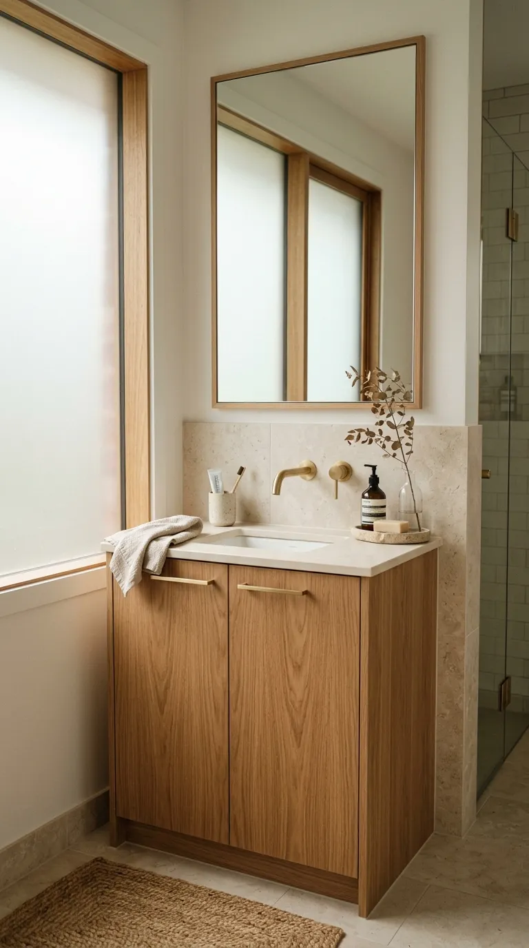 small bathroom vanity ideas Go for a Warm Wood Vanity