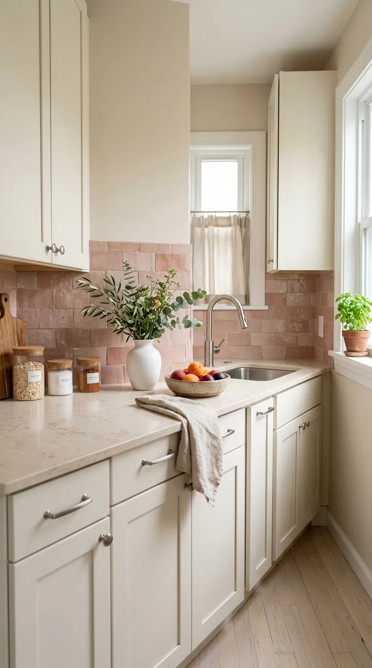 small kitchen color ideas Blush Pink Backsplash