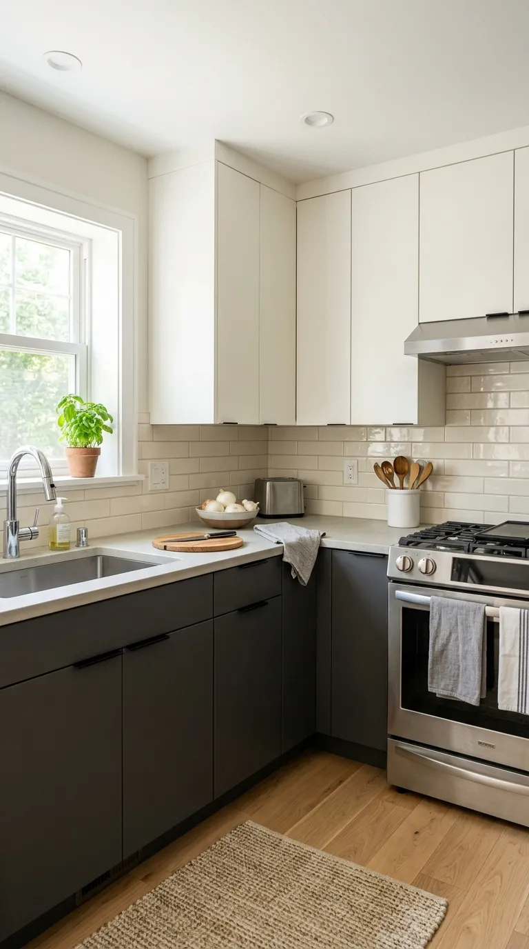 small kitchen color ideas Charcoal Lower Cabinets
