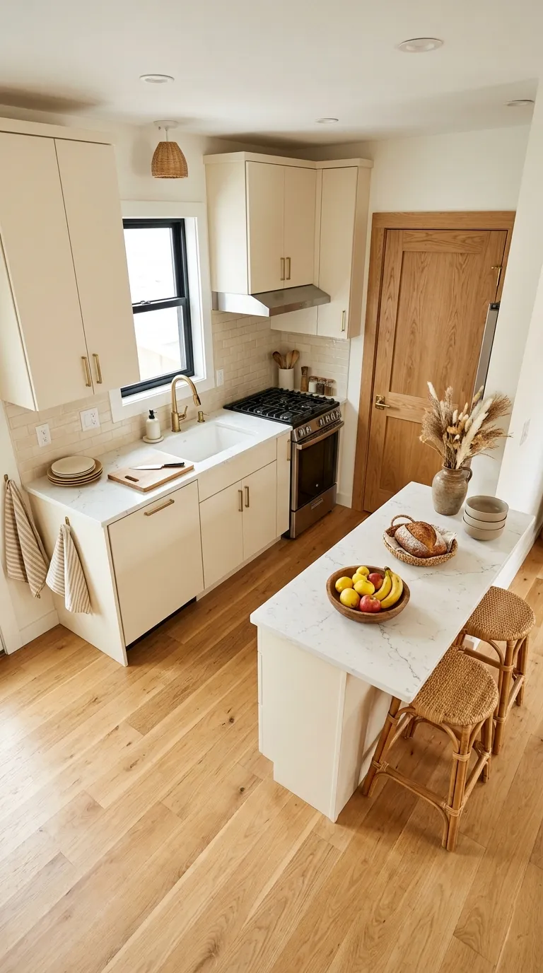 small kitchen color ideas Cream and Natural Wood