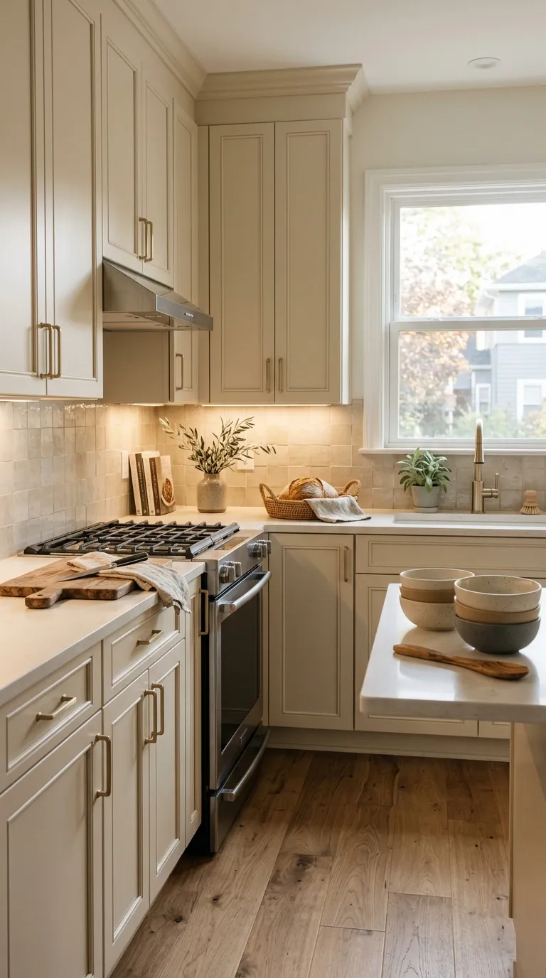 small kitchen color ideas Creamy Beige Cabinets