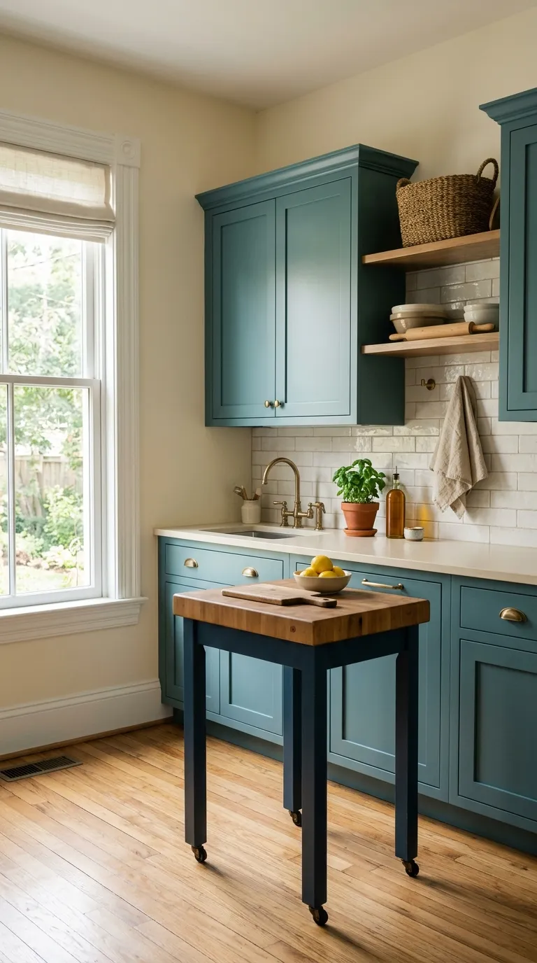 small kitchen color ideas Muted Teal Cabinets