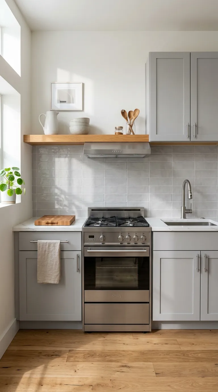 small kitchen color ideas Pale Gray and Wood